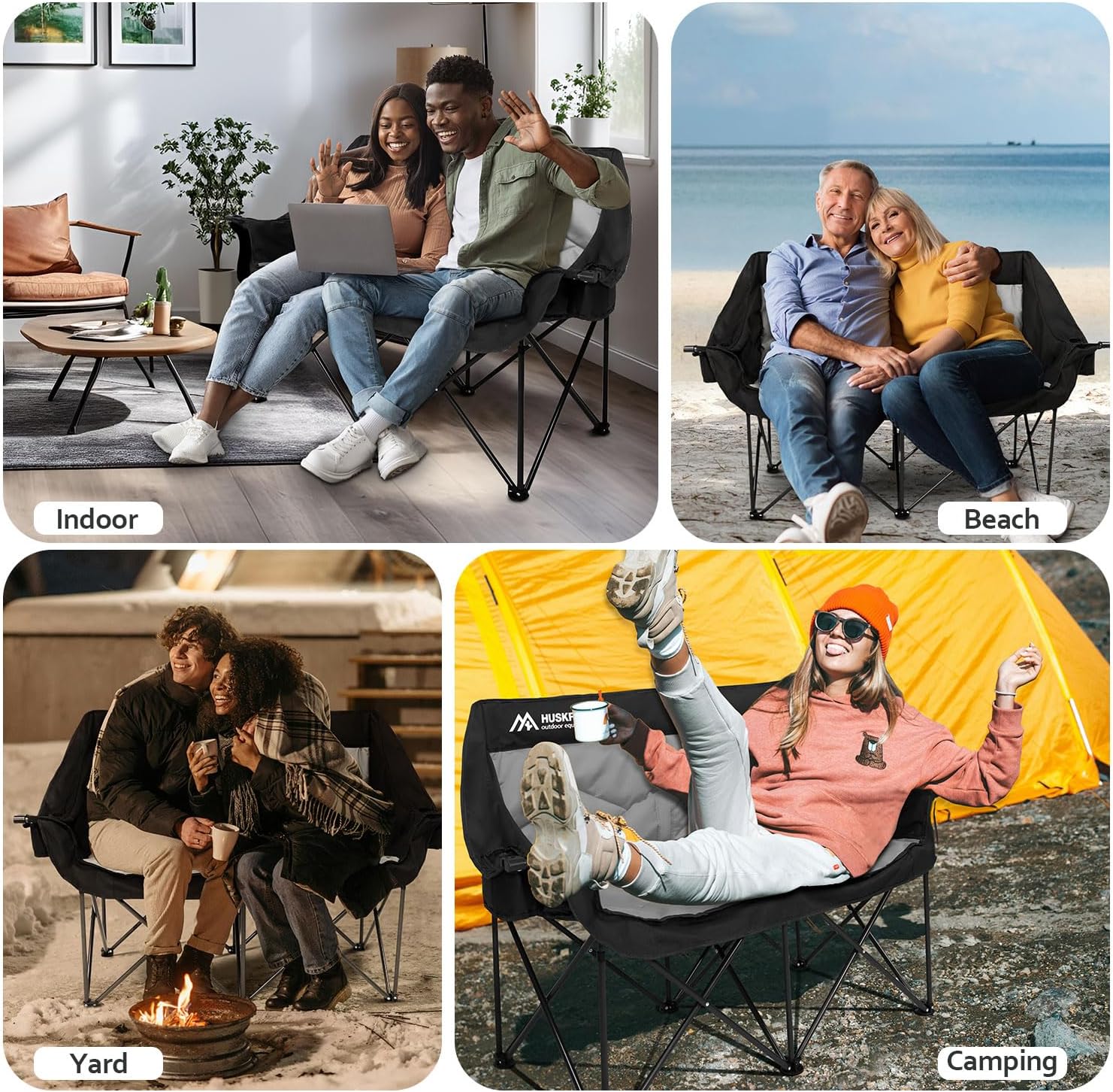 2 Person Camping Chair Oversized Loveseat Camping Chair Double Camping Chairs for Adults Heavy Duty Camping Couch Black Outdoor Folding Chair Portable Patio Lawn Chair - Image 7