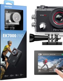 AKASO EK7000 Pro 4K30fps Action Camera with Touch Screen EIS 131ft Waterproof Underwater Camera Remote Control 5X Zoom with Helmet Accessories Kit (Standalone)