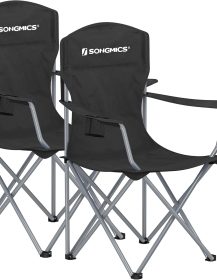 SONGMICS 2 Pack Folding Camping Chairs, Load 330 lb, Cup Holder and High Backrest, Heavy-Duty Structure, for Lawn, Garden, Fishing, Terrace